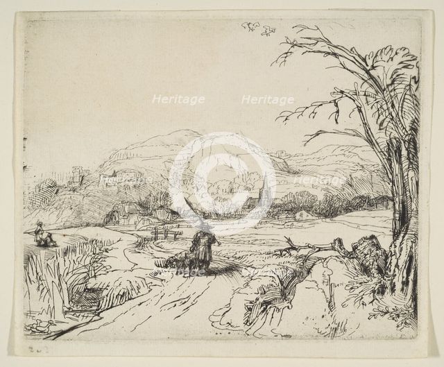 Landscape with a shepherd and a dog, ca. 1653. Creator: Rembrandt Harmensz van Rijn.