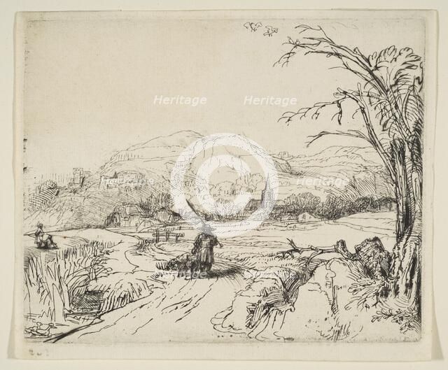 Landscape with a shepherd and a dog, ca. 1653. Creator: Rembrandt Harmensz van Rijn.