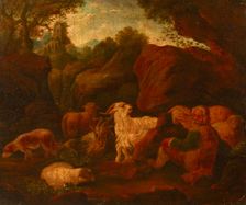 Landscape with a Shepherd and a Flock, 18th century. Creator: Cajetan Roos
