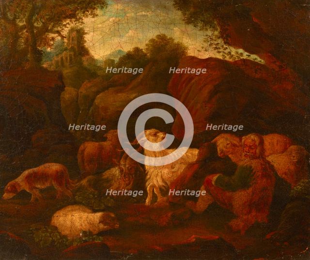 Landscape with a Shepherd and a Flock, 18th century. Creator: Cajetan Roos.