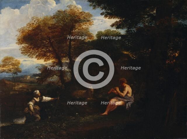 'Landscape with a Shepherd and Shepherdess', 17th century. Artist: Pier Francesco Mola.