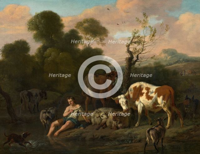 Landscape with a Shepherd, late 17th century. Creator: Dirk van Bergen.