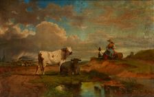 Landscape with a Shepherdess and Cattle, 4th quarter of 19th century. Creator: Eduard Hamman