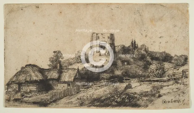 Landscape with a Square Tower, 1650. Creator: Rembrandt Harmensz van Rijn.