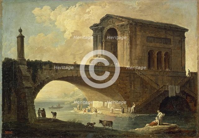 Landscape with a Stone Bridge, 1780. Creator: Hubert Robert.