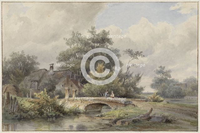 Landscape with a stone bridge near a house, 1813-1862. Creator: Barend Cornelis Koekkoek.