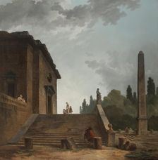 Landscape with a Stairs and Obelisk, 1770. Creator: Hubert Robert