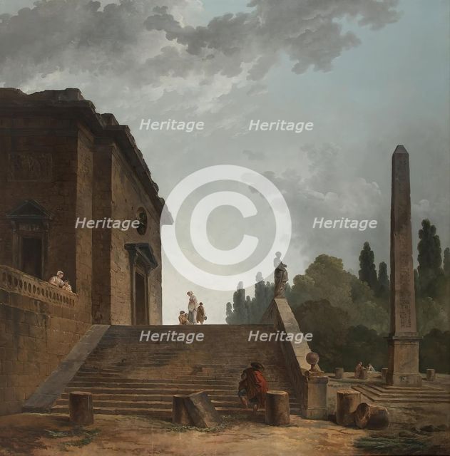 Landscape with a Stairs and Obelisk, 1770. Creator: Hubert Robert.