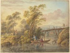 Landscape with a stream spanned by a wooden bridge, 18th century. Creator: Carl Philipp Schallhas
