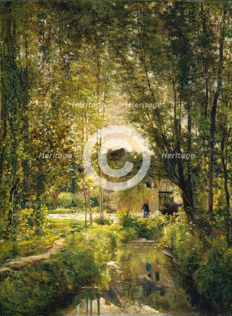 Landscape with a Sunlit Stream, ca. 1877. Creator: Charles Francois Daubigny.