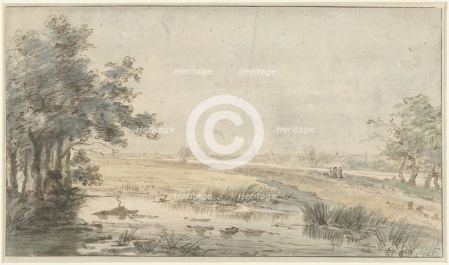 Landscape with an angler by the water, 1776-1822. Creator: Jan Hulswit.