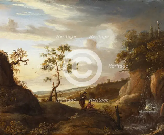 Landscape with an artist who paints a waterfall, 1640s. Artist: Lievens, Jan (1607-1674)