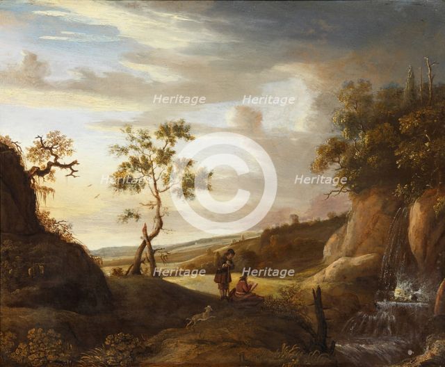 Landscape with an artist who paints a waterfall, 1640s. Artist: Lievens, Jan (1607-1674)