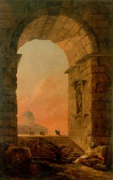 Landscape with an Arch and the Dome of Saint Peter's in Rome, 1773. Creator: Hubert Robert