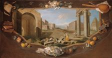Landscape with an Architectural View, c1779. Creator: Charles Joseph Flipart