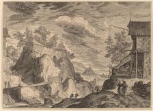 Landscape with an Inn to the Right and House on Rocks to the Left, probably c. 1609. Creator: Aegidius Sadeler II