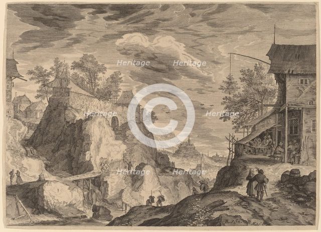 Landscape with an Inn to the Right and House on Rocks to the Left, probably c. 1609. Creator: Aegidius Sadeler II.