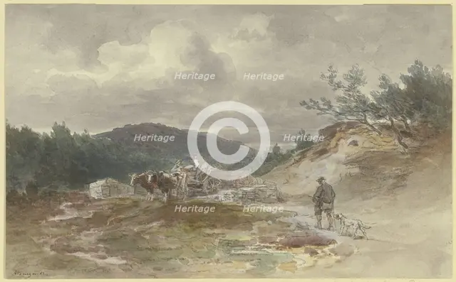 Landscape with an ox-drawn cart, 1882. Creator: Anton Burger.