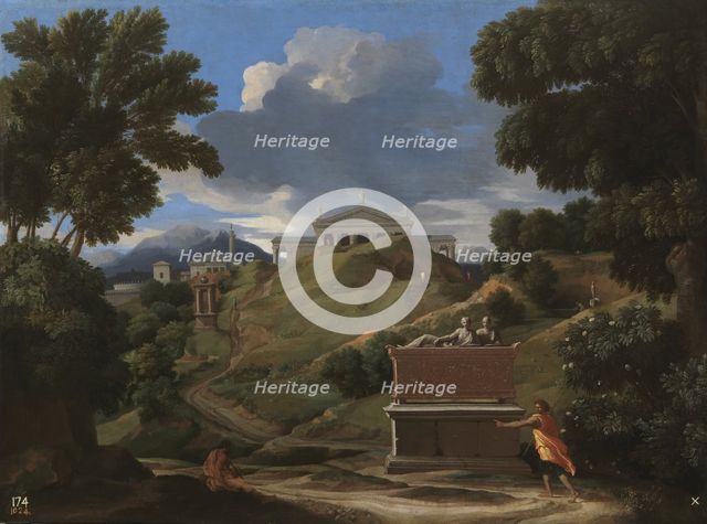 Landscape with Antique Tomb and Two Figures, 1642-1647. Artist: Poussin, Nicolas (1594-1665)
