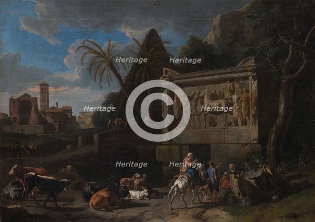 Landscape with Ancient Ruins, a Resting Flock in the Front, c1694-1720. Creator: Pieter van Bloemen.