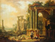 Landscape with Ancient Ruins and a Column, 1756. Creator: Christian Georg Schutz