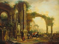 Landscape with Ancient Ruins and Two Pack Mules, 1756. Creator: Christian Georg Schutz