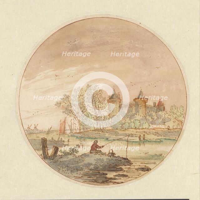 Landscape with angler and castle, 1644-1686. Creator: Aarnout ter Himpel.