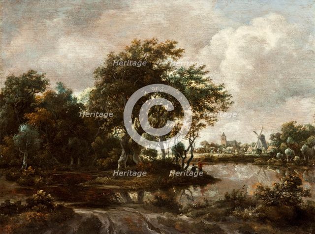 Landscape with Anglers and a Distant Town, between c1664 and c1665. Creator: Meindert Hobbema.