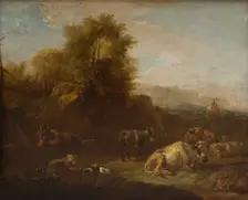 Landscape with Animals and a Shepherd, 2nd half of 17th century. Creator: Nicolaes Berchem