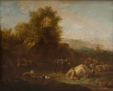 Landscape with Animals and a Shepherd, 2nd half of 17th century. Creator: Nicolaes Berchem