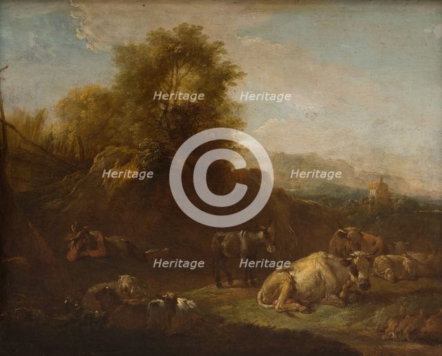 Landscape with Animals and a Shepherd, 2nd half of 17th century. Creator: Nicolaes Berchem.