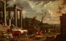 Landscape with Animals and Temple Ruins, 1st half of 18th century. Creator: Michiel Carree