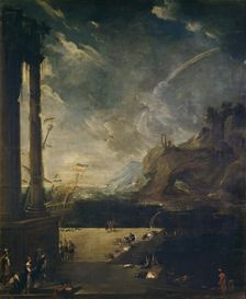 Landscape with Aeneas Departing from the Port of Carthage, c1700. Creator: Benito Manuel Aguero