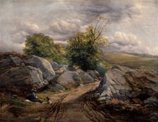 Landscape with artist resting beside a road, c1851. Creator: Thomas Creswick