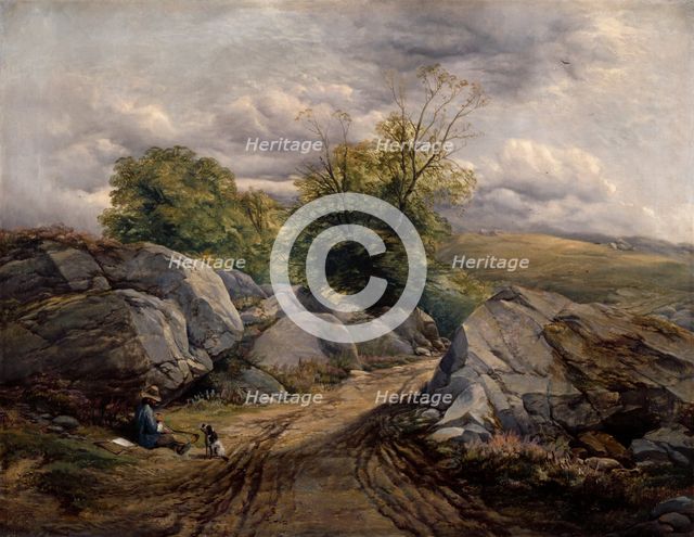 Landscape with artist resting beside a road, c1851. Creator: Thomas Creswick.