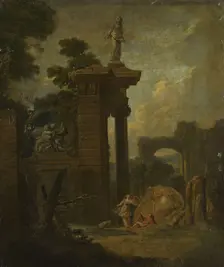 Landscape with Architecture and a Waterfall, 18th century. Creator: Carl Wilhelm Böhme