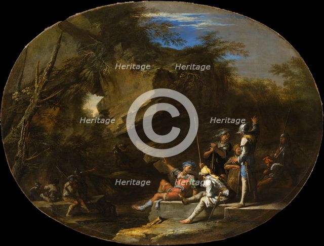 Landscape with Armed Men, c1640. Creator: Salvator Rosa.