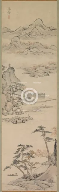 Landscape with Boaters, late 18th-early 19th century. Creator: Kenkado Kimura (Japanese, 1736-1802).