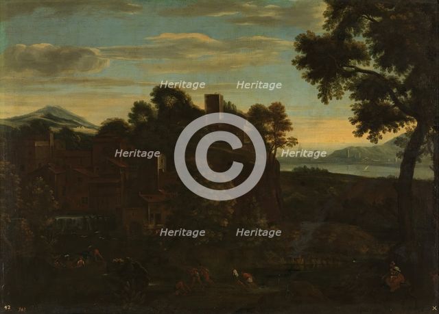 Landscape with Boats, Fishermen, and the Flight into Egypt, 17th century. Creator: Giovanni Francesco Grimaldi.