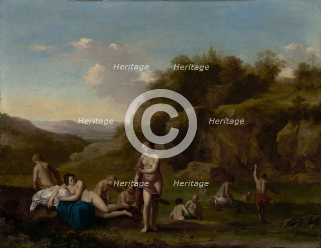 Landscape with Bathing Nudes, about 1640-1650. Creator: Cornelis van Poelenburgh.