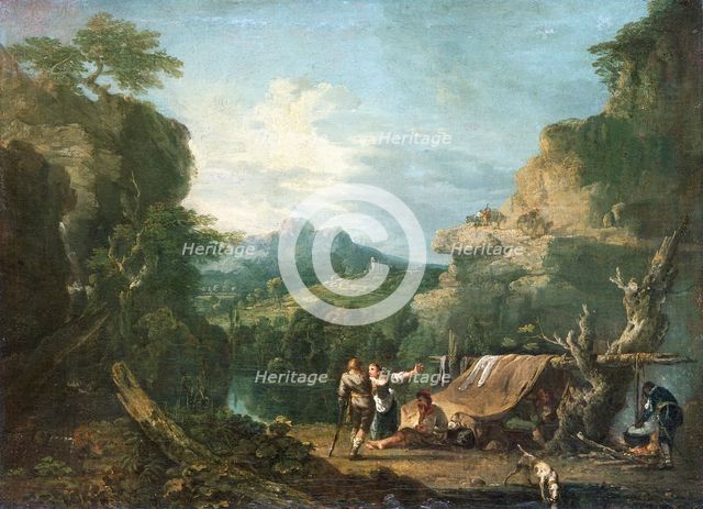 Landscape with banditti round a tent, 1752. Creator: Richard Wilson.