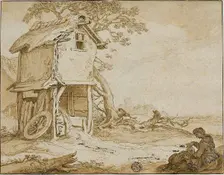 Landscape with Barnstable, Seated Woman, and Child, n.d. Creator: Esaias van de Velde