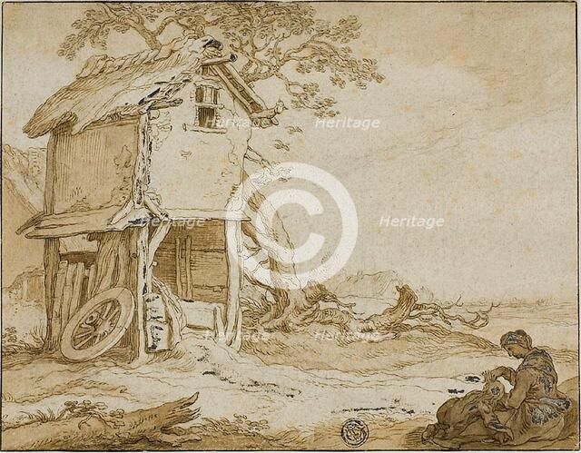 Landscape with Barnstable, Seated Woman, and Child, n.d. Creator: Esaias van de Velde.