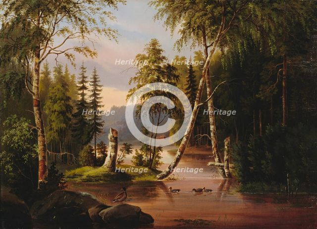 Landscape with birch trees, 1870. Creator: Lennart Forstén.