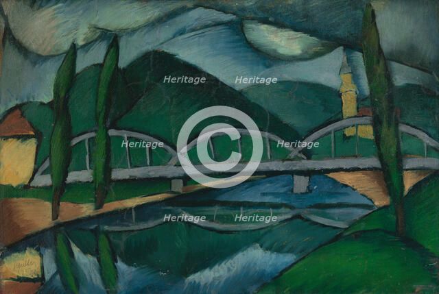Landscape with bridge, 1922. Creator: Gejza Schiller.