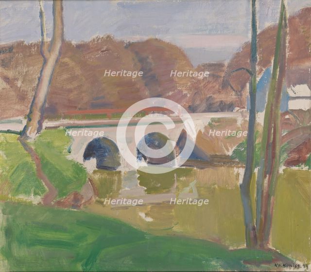 Landscape with bridge , 1944. Creator: Knud Ove Hilkier.