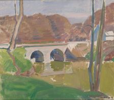 Landscape with bridge , 1944. Creator: Knud Ove Hilkier