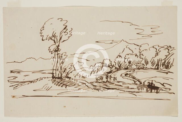 Landscape with Buildings and Bridge, c1820-1848. Creator: Thomas Cole.