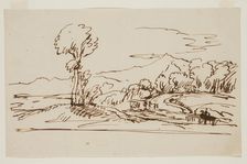 Landscape with Buildings and Bridge, c1820-1848. Creator: Thomas Cole