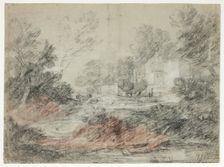 Landscape with Buildings by a Stream, 1782/86. Creator: Thomas Gainsborough